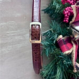 Lauren Ralph Lauren Brown Crocodile Embossed Leather Belt with Gold Buckle